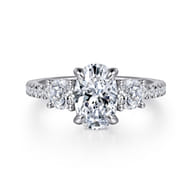 Briellah - 14K White Gold Oval Three Stone Diamond Engagement Ring
