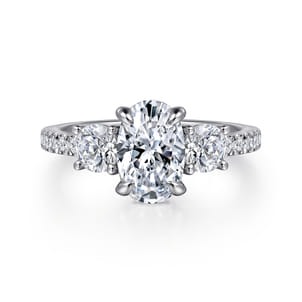 Briellah - 14K White Gold Oval Three Stone Diamond Engagement Ring