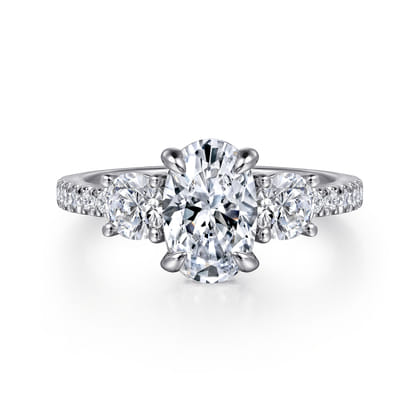 Briellah - 14K White Gold Oval Three Stone Diamond Engagement Ring