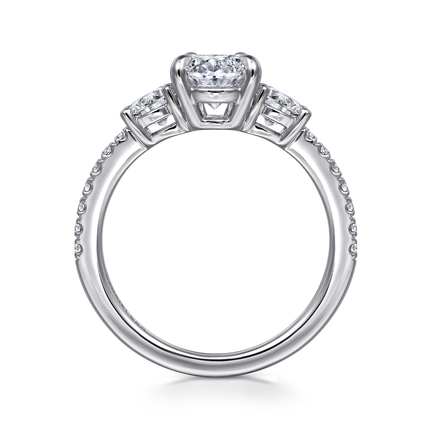 Briellah - 14K White Gold Oval Three Stone Diamond Engagement Ring