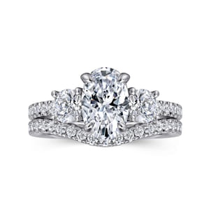 Briellah - 14K White Gold Oval Three Stone Diamond Engagement Ring