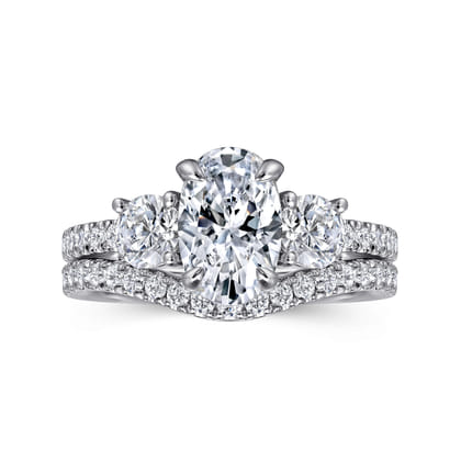 Briellah - 14K White Gold Oval Three Stone Diamond Engagement Ring