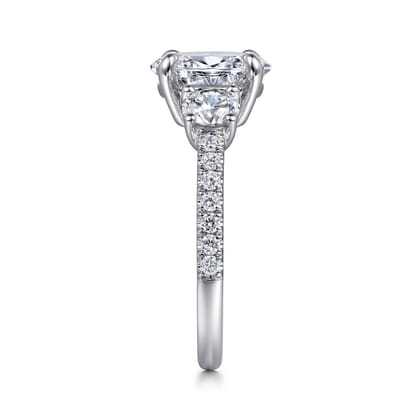 Briellah - 14K White Gold Oval Three Stone Diamond Engagement Ring