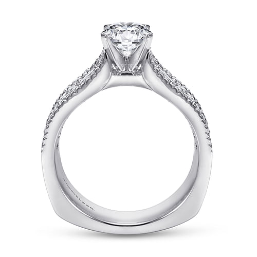 Brielle - 14K White Gold Round Wide Band Diamond Engagement Ring - 0.94 ct - Shot 2