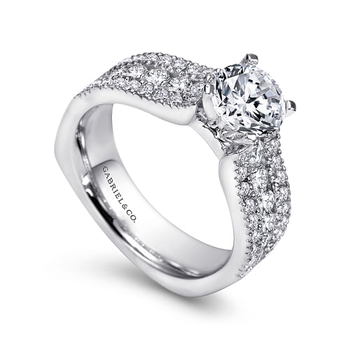 Brielle - 14K White Gold Round Wide Band Diamond Engagement Ring - 0.94 ct - Shot 3