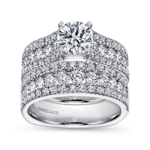 Brielle - 14K White Gold Round Wide Band Diamond Engagement Ring - 0.94 ct - Shot 4