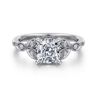 Brigida - Vintage Inspired 14K White Gold Cushion Cut Diamond Engagement Ring