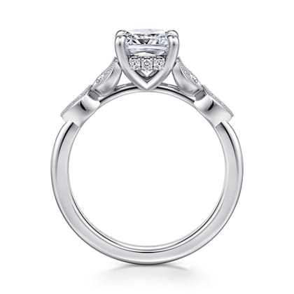 Brigida - Vintage Inspired 14K White Gold Cushion Cut Diamond Engagement Ring