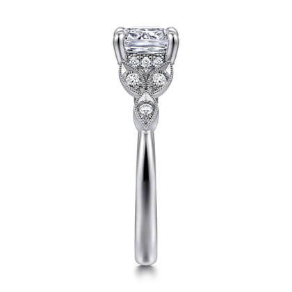 Brigida - Vintage Inspired 14K White Gold Cushion Cut Diamond Engagement Ring