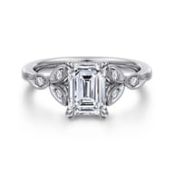 Brigida - Vintage Inspired 14K White Gold Emerald Cut Diamond Engagement Ring