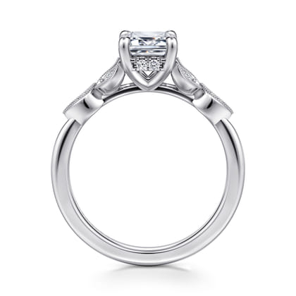 Brigida - Vintage Inspired 14K White Gold Emerald Cut Diamond Engagement Ring