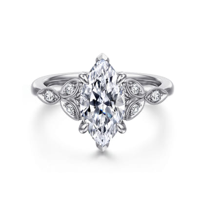 Brigida - Vintage Inspired 14K White Gold Marquise Shape Diamond Engagement Ring