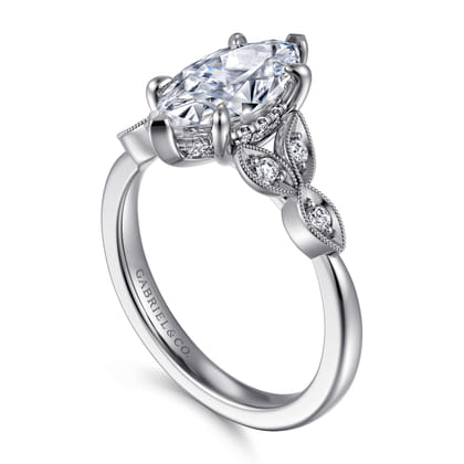 Brigida - Vintage Inspired 14K White Gold Marquise Shape Diamond Engagement Ring