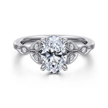 Brigida - Vintage Inspired 14K White Gold Oval Diamond Engagement Ring