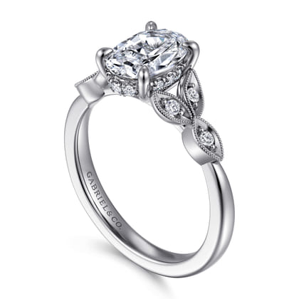 Brigida - Vintage Inspired 14K White Gold Oval Diamond Engagement Ring