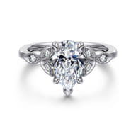 Brigida - Vintage Inspired 14K White Gold Pear Shape Diamond Engagement Ring
