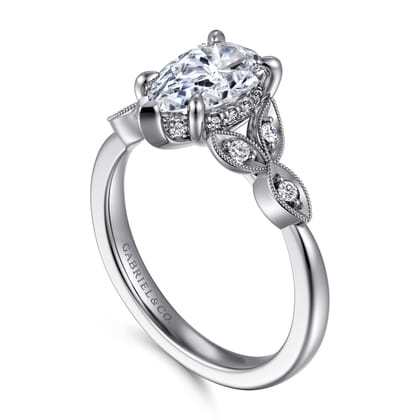 Brigida - Vintage Inspired 14K White Gold Pear Shape Diamond Engagement Ring