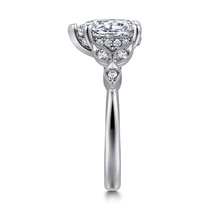 Brigida - Vintage Inspired 14K White Gold Pear Shape Diamond Engagement Ring