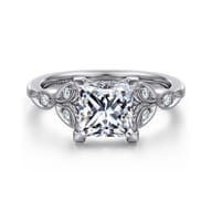 Brigida - Vintage Inspired 14K White Gold Princess Cut Diamond Engagement Ring