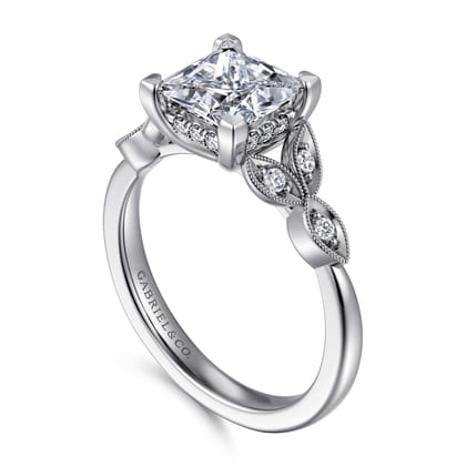 Brigida - Vintage Inspired 14K White Gold Princess Cut Diamond Engagement Ring
