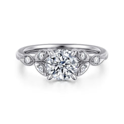 Brigida - Vintage Inspired 14K White Gold Round Diamond Engagement Ring
