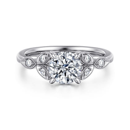 Brigida - Vintage Inspired 14K White Gold Round Diamond Engagement Ring
