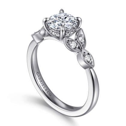 Brigida - Vintage Inspired 14K White Gold Round Diamond Engagement Ring