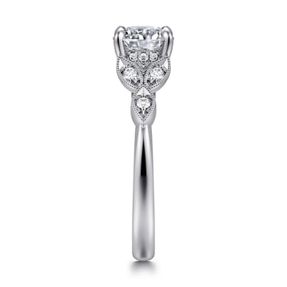 Brigida - Vintage Inspired 14K White Gold Round Diamond Engagement Ring