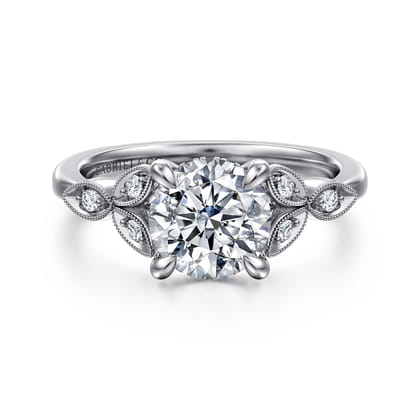 Brigida - Vintage Inspired 14K White Gold Round Diamond Engagement Ring