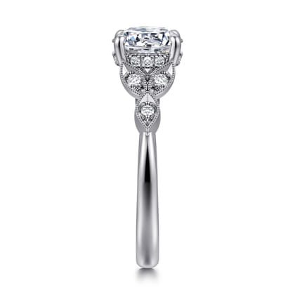 Brigida - Vintage Inspired 14K White Gold Round Diamond Engagement Ring