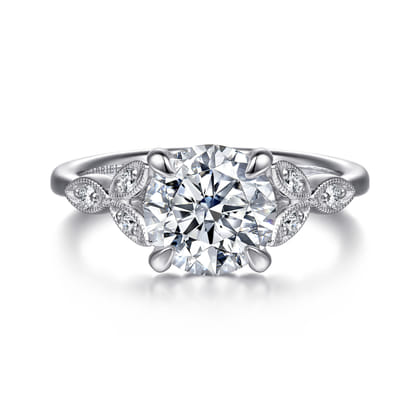 Brigida - Vintage Inspired 14K White Gold Round Diamond Engagement Ring