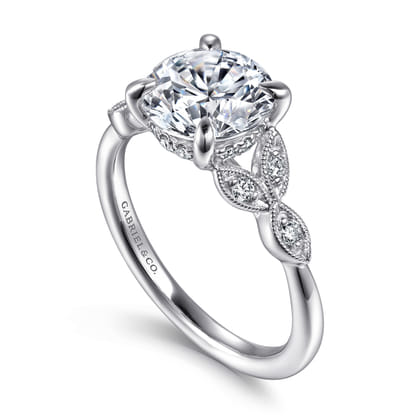 Brigida - Vintage Inspired 14K White Gold Round Diamond Engagement Ring