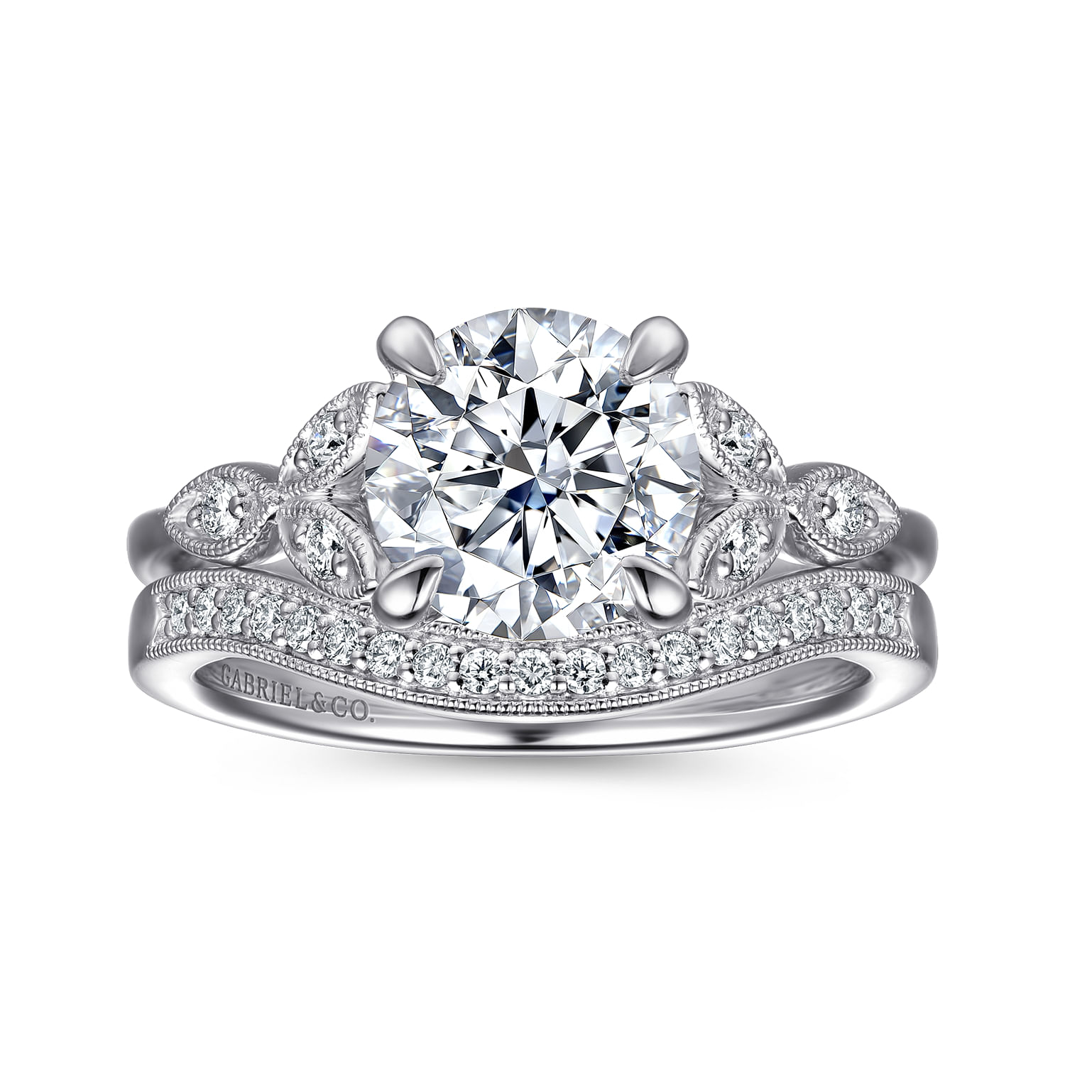 Brigida - Vintage Inspired 14K White Gold Round Diamond Engagement Ring