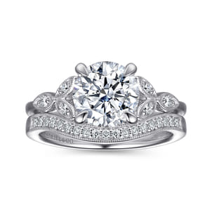 Brigida - Vintage Inspired 14K White Gold Round Diamond Engagement Ring