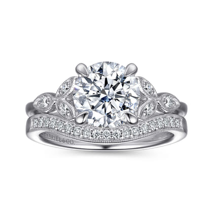 Brigida - Vintage Inspired 14K White Gold Round Diamond Engagement Ring
