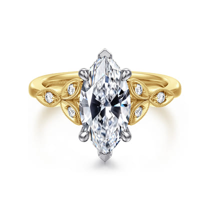 Brigida - Vintage Inspired 14K White-Yellow Gold Marquise Shape Diamond Engagement Ring
