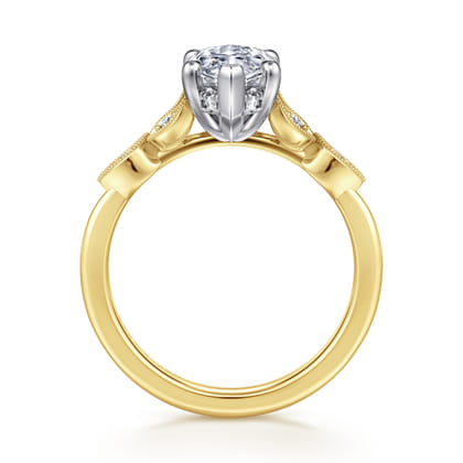 Brigida - Vintage Inspired 14K White-Yellow Gold Marquise Shape Diamond Engagement Ring