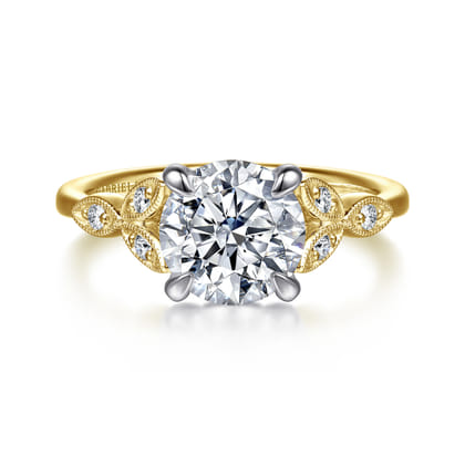 Brigida - Vintage Inspired 14K White-Yellow Gold Round Diamond Engagement Ring