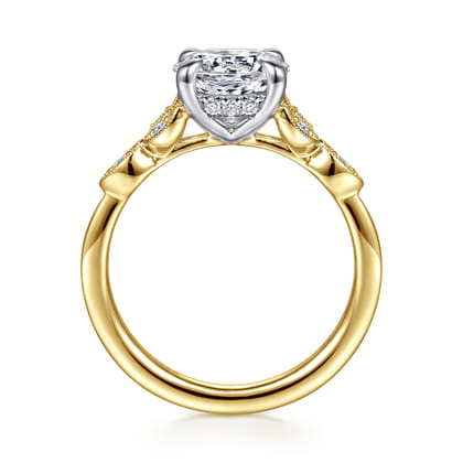 Brigida - Vintage Inspired 14K White-Yellow Gold Round Diamond Engagement Ring