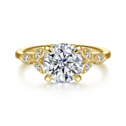 Vintage Inspired 14K Yellow Gold Round Diamond Engagement Ring