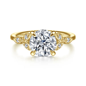 Brigida - Vintage Inspired 14K Yellow Gold Round Diamond Engagement Ring