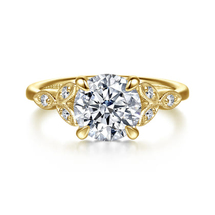 Brigida - Vintage Inspired 14K Yellow Gold Round Diamond Engagement Ring