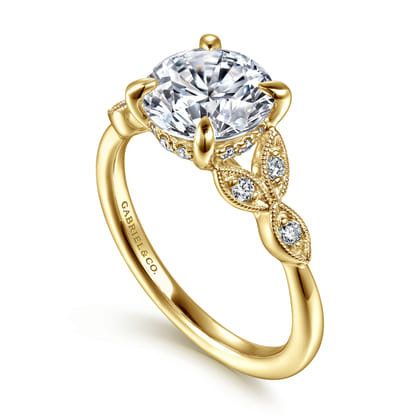 Brigida - Vintage Inspired 14K Yellow Gold Round Diamond Engagement Ring