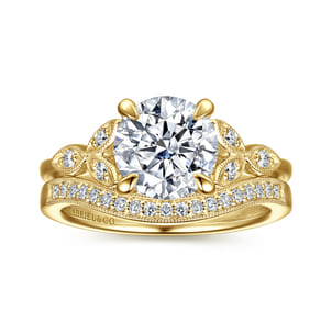 Brigida - Vintage Inspired 14K Yellow Gold Round Diamond Engagement Ring