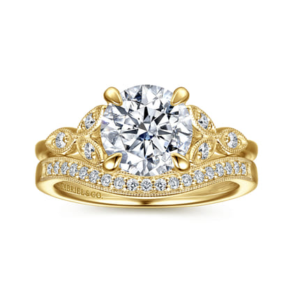 Brigida - Vintage Inspired 14K Yellow Gold Round Diamond Engagement Ring