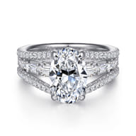 Brinne - 14K White Gold Three Row Oval Diamond Engagement Ring