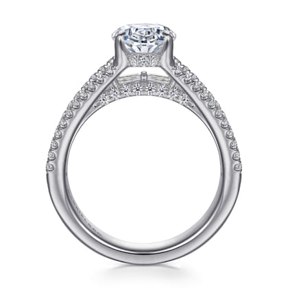 Brinne - 14K White Gold Three Row Oval Diamond Engagement Ring