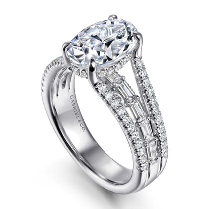Brinne - 14K White Gold Three Row Oval Diamond Engagement Ring