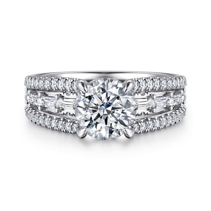 Brinne - 14K White Gold Three Row Round Diamond Engagement Ring