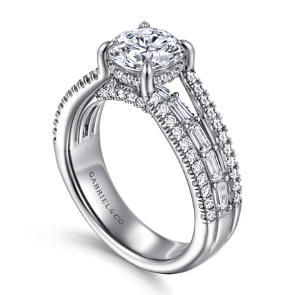 Brinne - 14K White Gold Three Row Round Diamond Engagement Ring